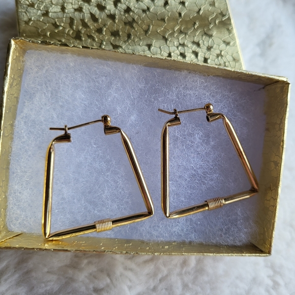 Vintage 14k yellow gold Geometric Hoop earrings✨️ - Picture 7 of 12